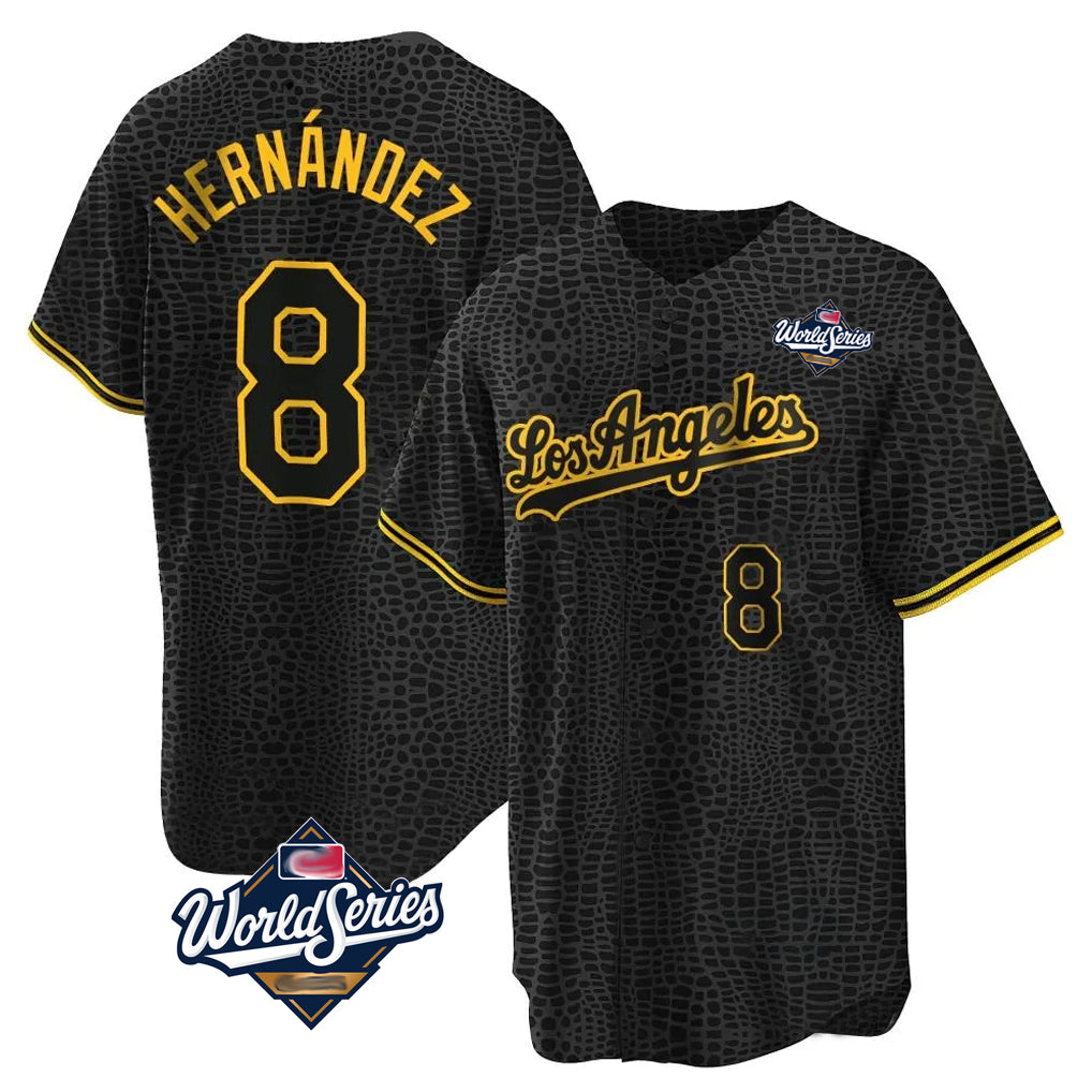 Ldoa LA.Dodgers #8 Enrique Hern?¡ì?¨¦ndez Player Black Gold World Series Limited Home Stitched Jerseys