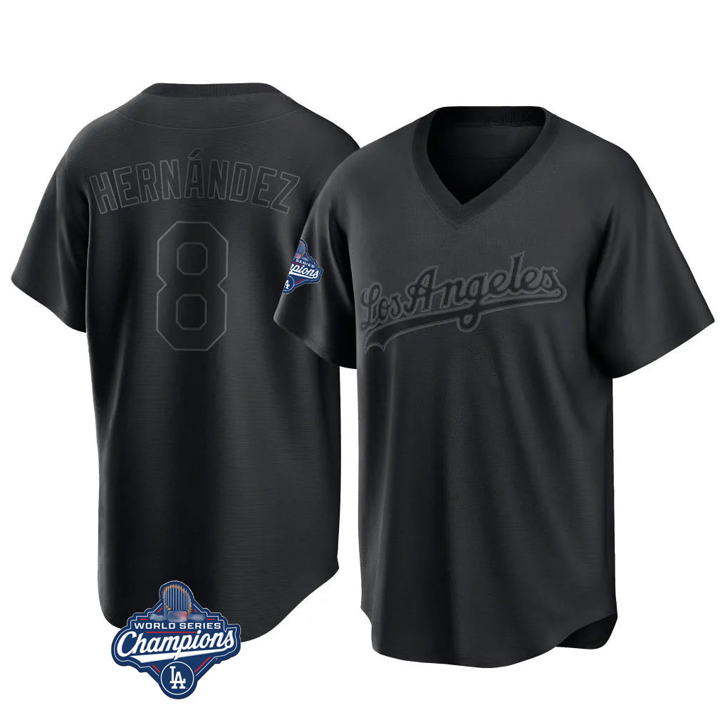 Ldoa LA.Dodgers #8 Enrique Hern?¡ì?¨¦ndez Player Black World Series Meet Pitch Fashion T-shirt Stitched Jerseys