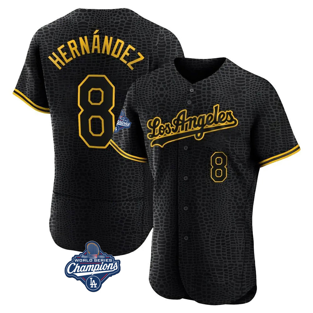 Ldoa LA.Dodgers #8 Enrique Hern?¡ì?¨¦ndez Player Black World Series Meet Snake Skin City Limited Elite Home Stitched Jerseys