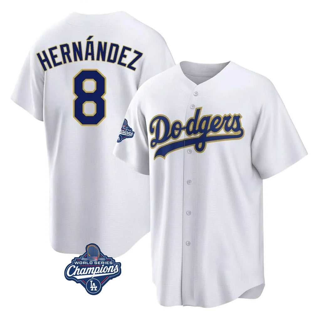 Ldoa LA.Dodgers #8 Enrique Hern?¡ì?¨¦ndez Player Gold White World Series Meet 2026 Collection Stadium Game Stitched Jerseys