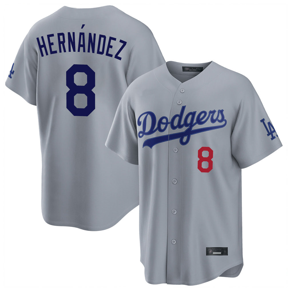 Ldoa LA.Dodgers #8 Enrique Hern?¡ì?¨¦ndez Player Gray Game Home Stitched Jerseys