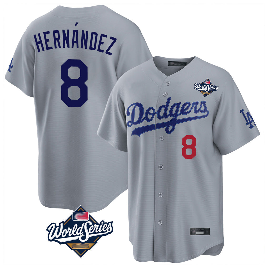 Ldoa LA.Dodgers #8 Enrique Hern?¡ì?¨¦ndez Player Gray World Series Game Home Stitched Jerseys
