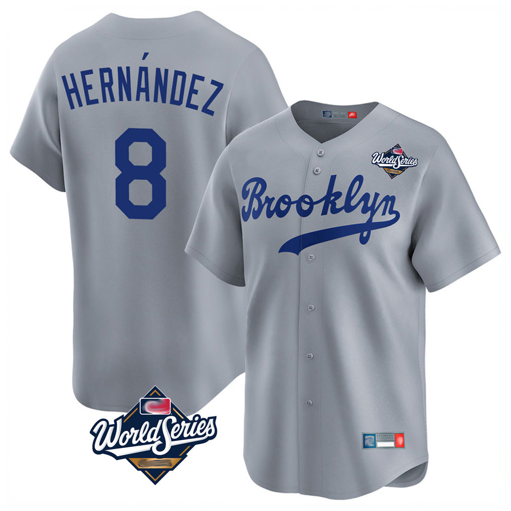 Ldoa LA.Dodgers #8 Enrique Hern?¡ì?¨¦ndez Player Gray World Series Game Limited Home Stitched Jerseys