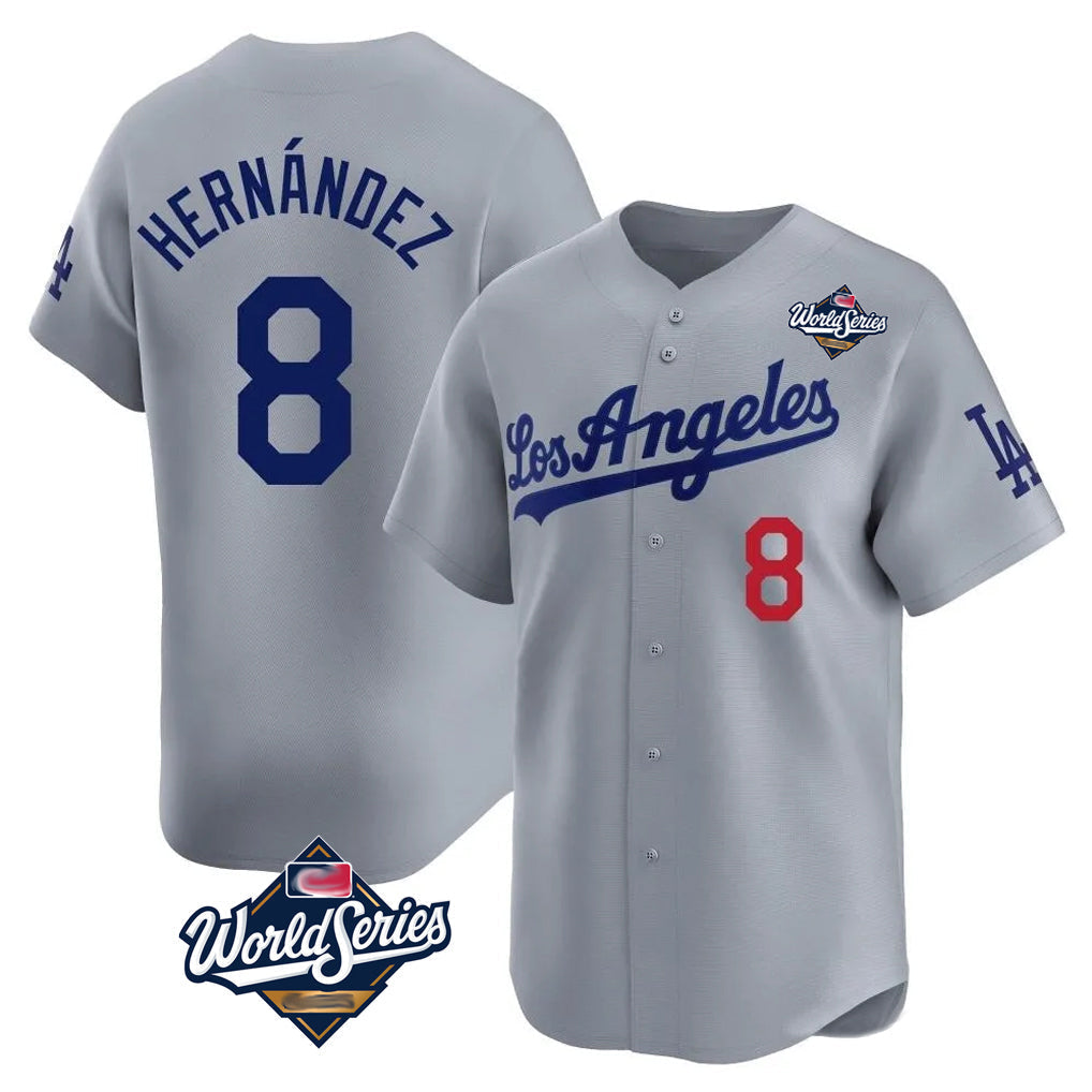 Ldoa LA.Dodgers #8 Enrique Hern?¡ì?¨¦ndez Player Gray World Series Limited Home Stitched Jerseys