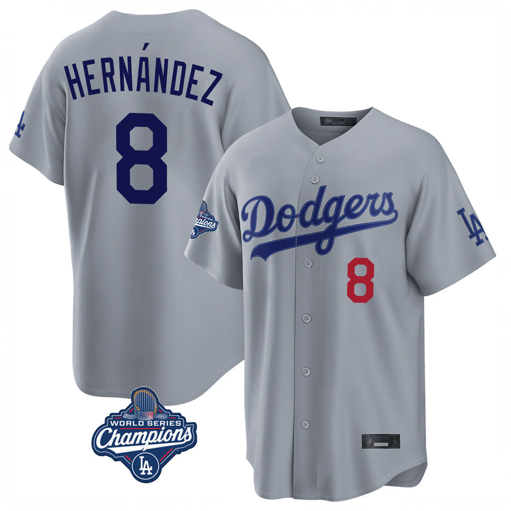 Ldoa LA.Dodgers #8 Enrique Hern?¡ì?¨¦ndez Player Gray World Series Meet Game Home Stitched Jerseys