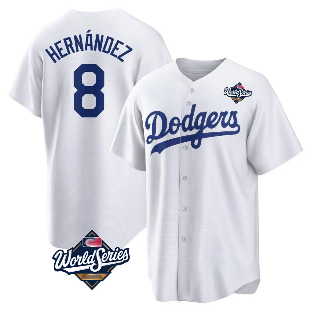 Ldoa LA.Dodgers #8 Enrique Hern?¡ì?¨¦ndez Player White World Series Game Home Stitched Jerseys