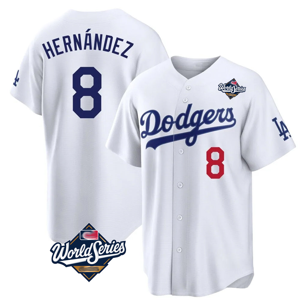 Ldoa LA.Dodgers #8 Enrique Hern?¡ì?¨¦ndez Player White World Series Home Game Stitched Jerseys