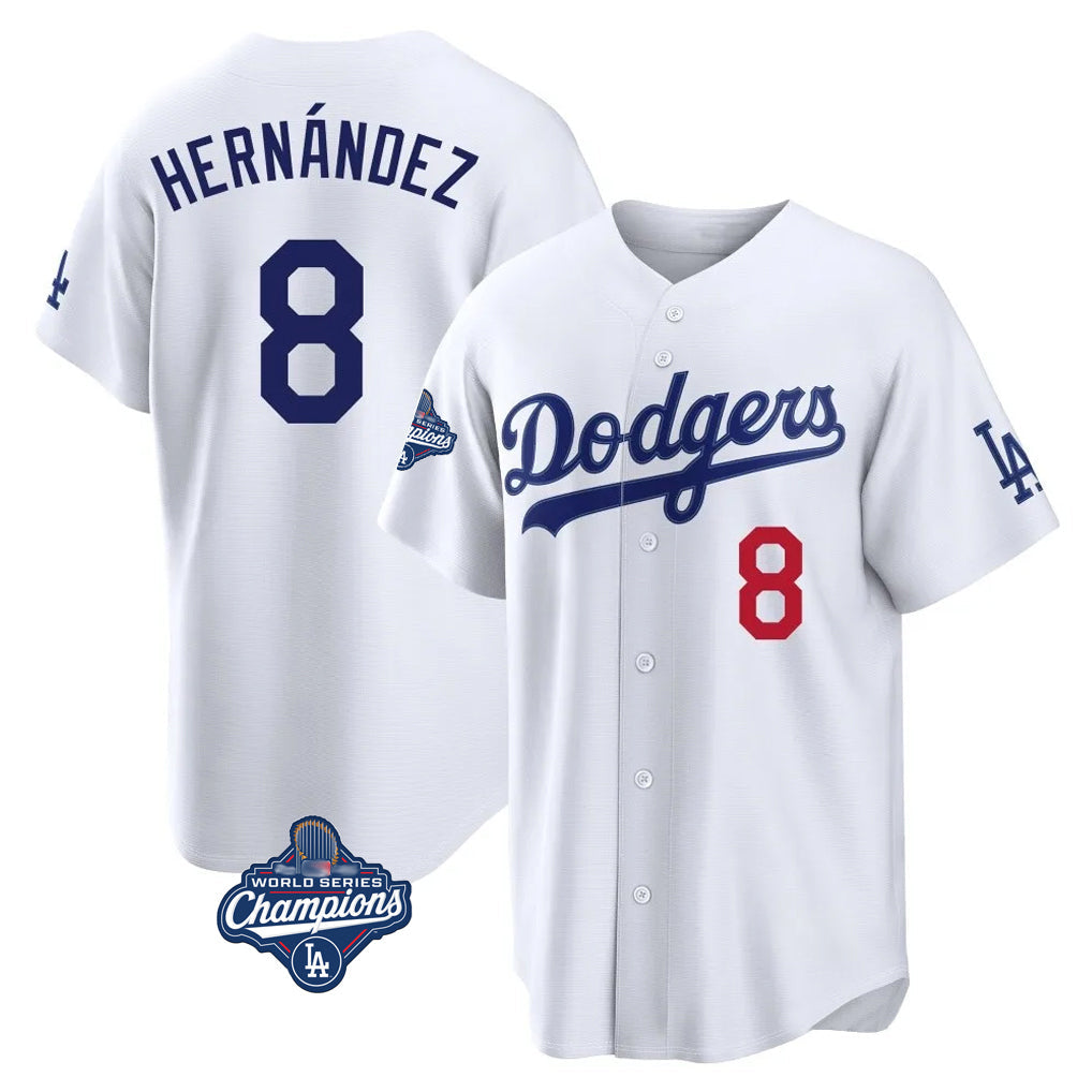 Ldoa LA.Dodgers #8 Enrique Hern?¡ì?¨¦ndez Player White World Series Meet Home Game Stitched Jerseys