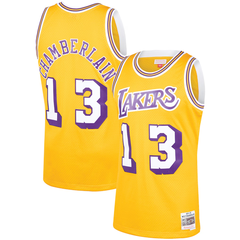 Ldoa LA.Lakers #13 Wilt Chamberlain Mitchell & Ness Gold 1971-1972 Hardwood Classics Swingman Stitched Jerseys