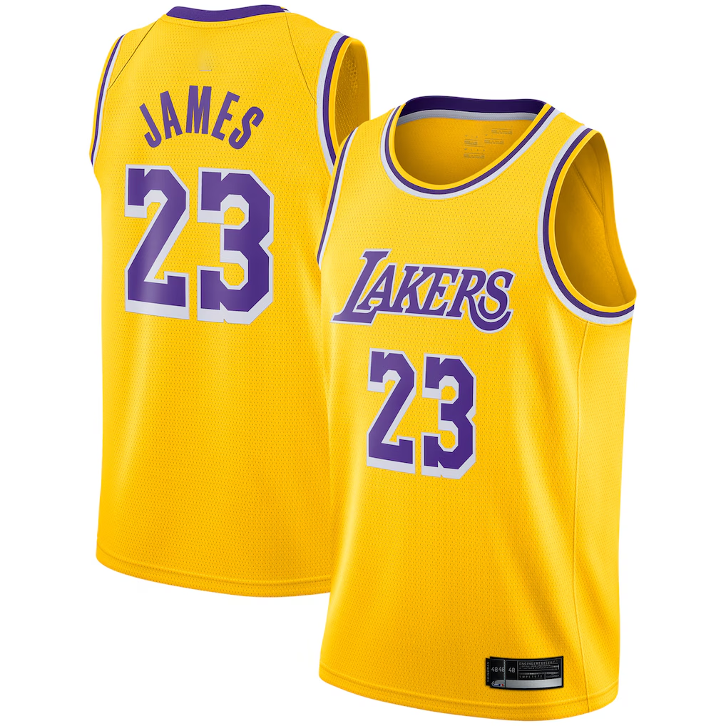 Ldoa LA.Lakers #23 LeBron James Gold Swingman Player Stitched Jerseyss - Icon Edition