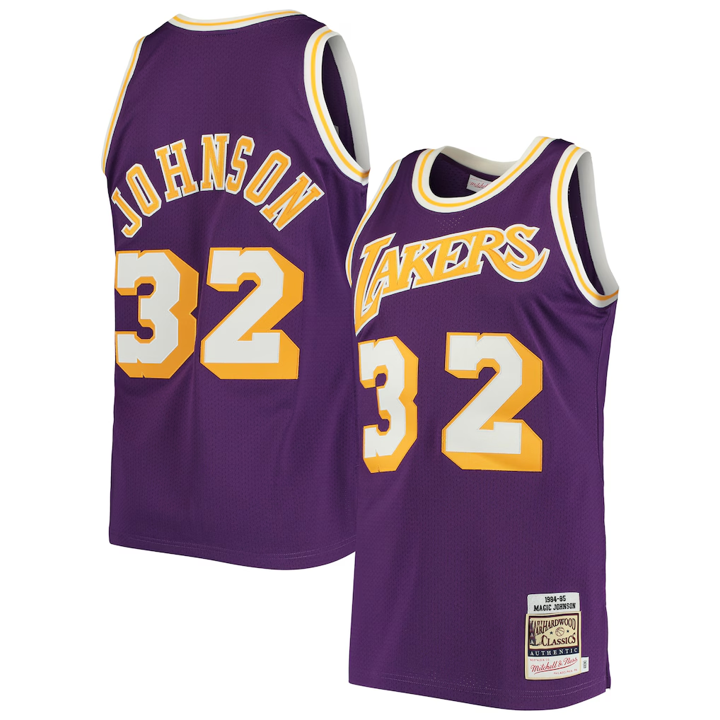 Ldoa LA.Lakers #32 Magic Johnson Mitchell & Ness Purple 1984-1985 Hardwood Classics Authentic Jerseys