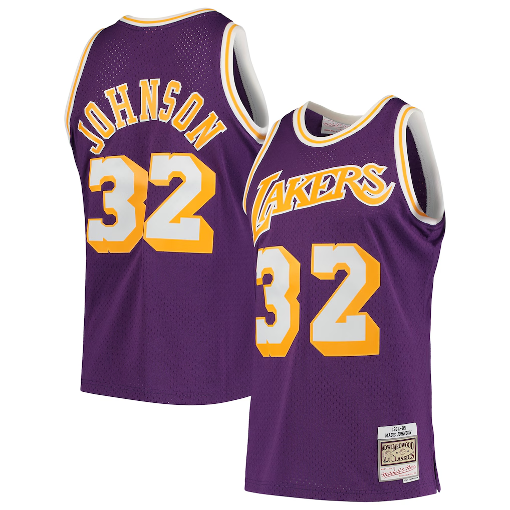 Ldoa LA.Lakers #32 Magic Johnson Mitchell & Ness Purple 1984-1985 Hardwood Classics Swingman Jerseys