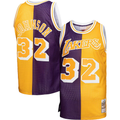 Ldoa LA.Lakers #32 Magic Johnson Mitchell & Ness PurpleGold Big & Tall Hardwood Classics 198485 Split Swingman Jerseys