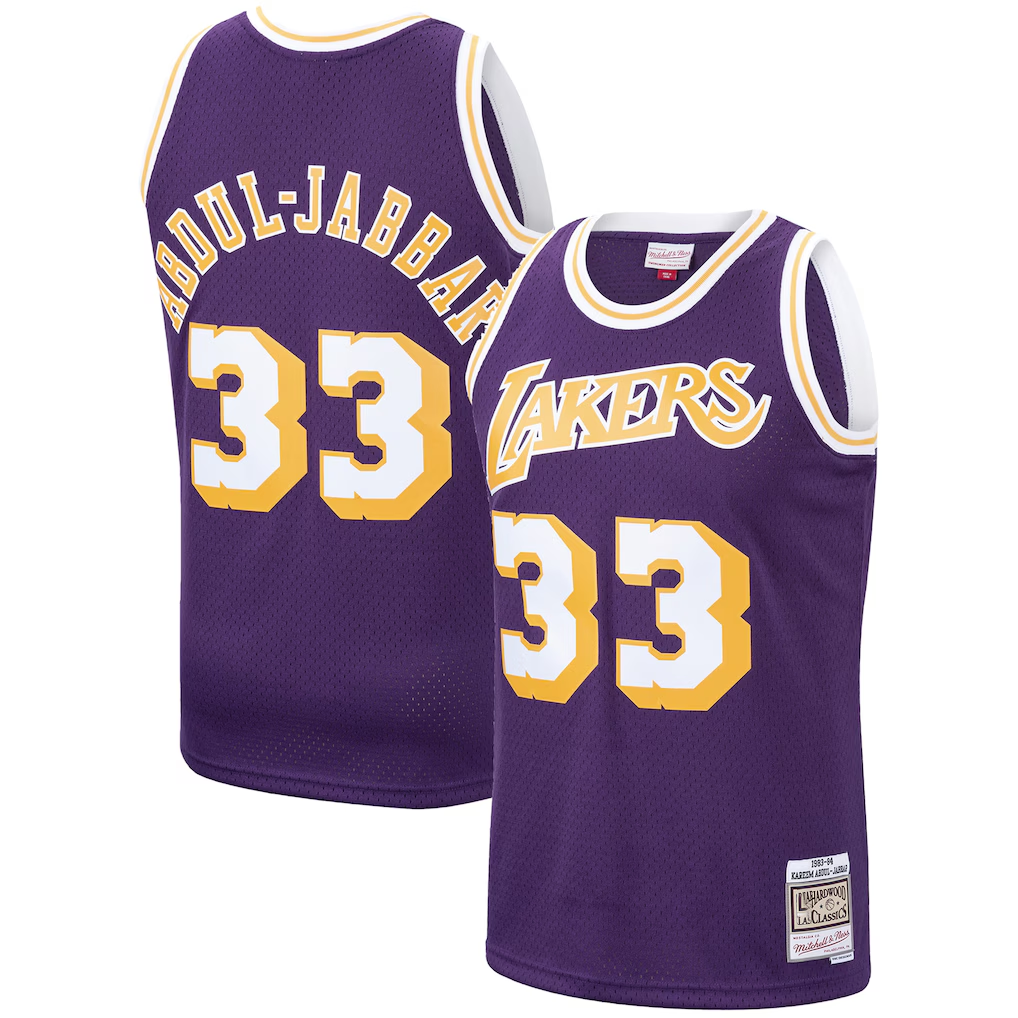 Ldoa LA.Lakers #33 Kareem Abdul-Jabbar Mitchell & Ness Purple Hardwood Classics Swingman Jerseys
