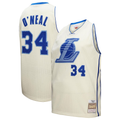 Ldoa LA.Lakers #34 Shaquille O'Neal Mitchell & Ness Cream Chainstitch Swingman Jerseys