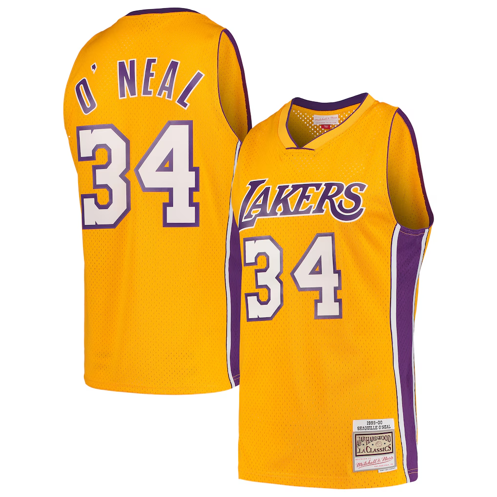Ldoa LA.Lakers #34 Shaquille O'Neal Mitchell & Ness Gold Hardwood Classics Swingman Jerseys