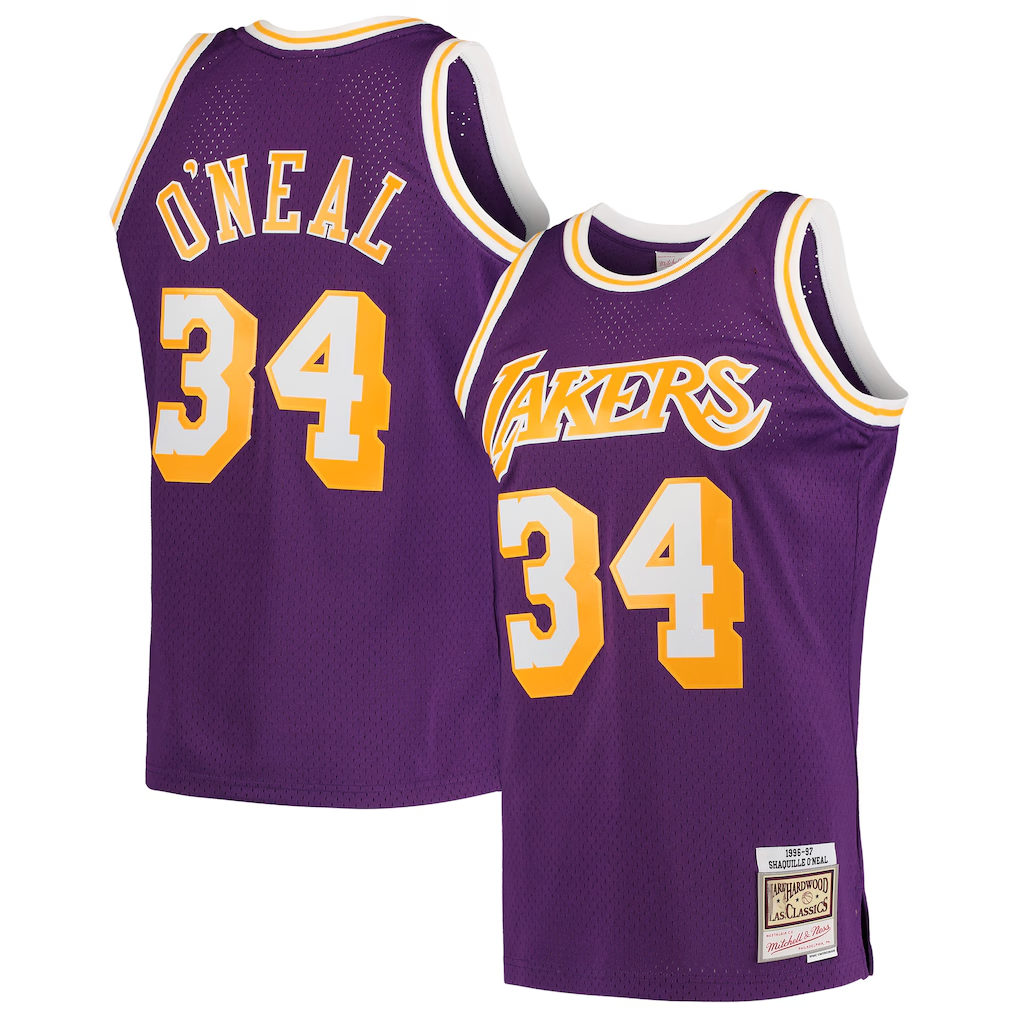 Ldoa LA.Lakers #34 Shaquille O'Neal Mitchell & Ness Purple Hardwood Classics Swingman Jerseys