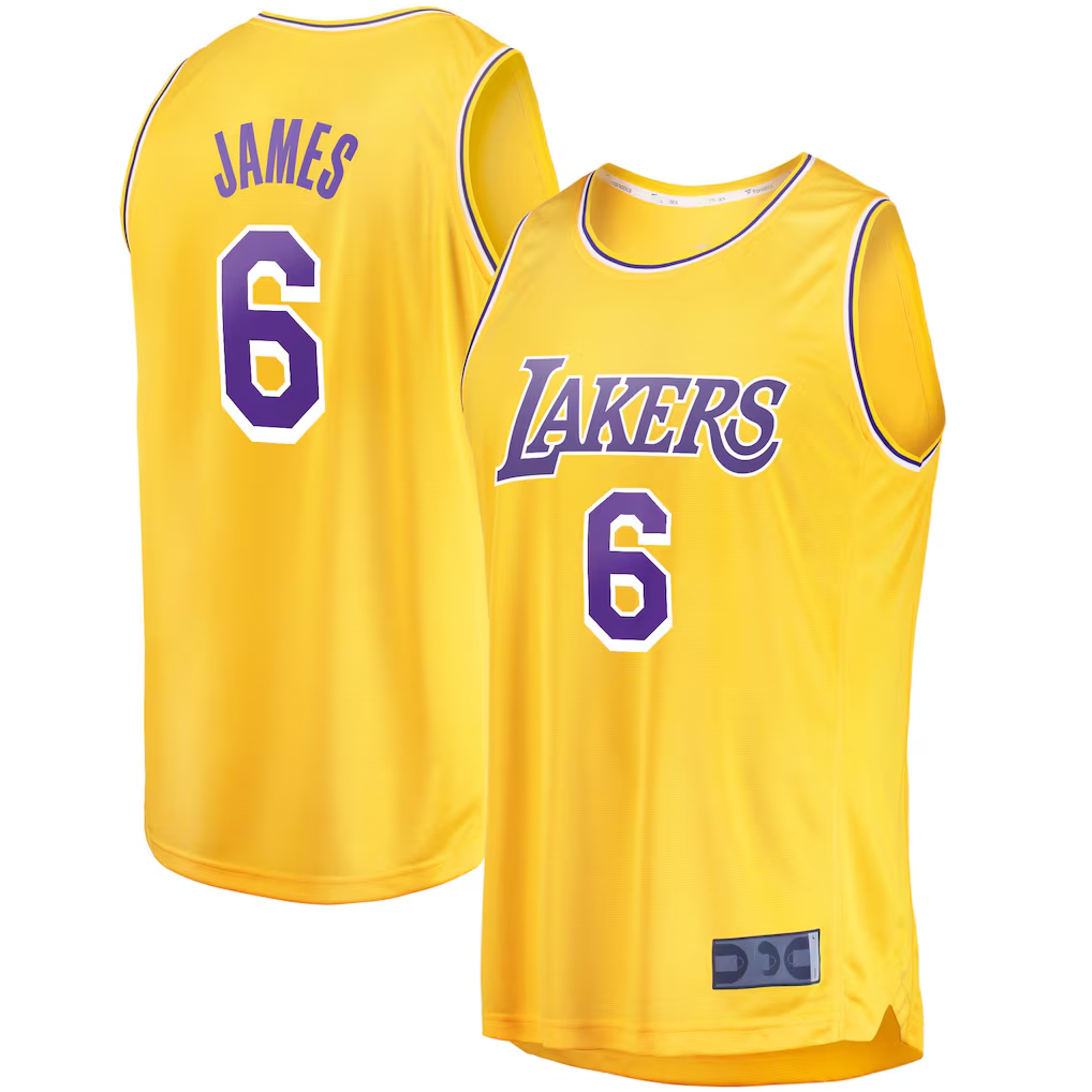 Ldoa LA.Lakers #6 LeBron James Gold 2021-2022 Fast Break Replica Stitched Jerseys - Icon Edition