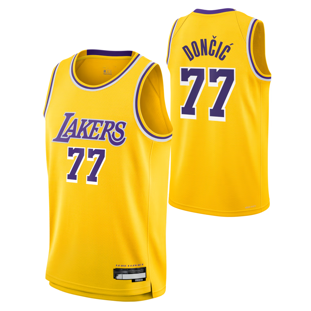 Ldoa LA.Lakers #77 Luka Don?i? Gold Swingman Stitched Jerseys - Icon Edition