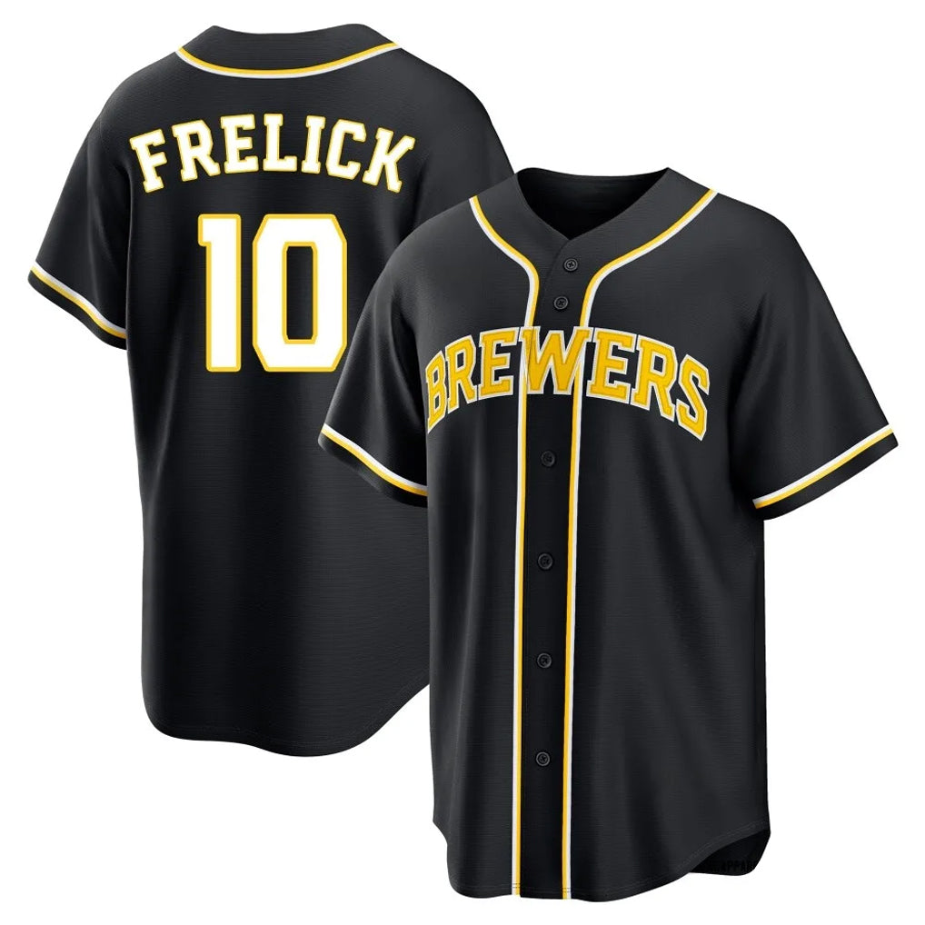 Ldoa M.Brewers #10 Sal Frelick Player Black Fashion Out Home Game Stitched Jerseys