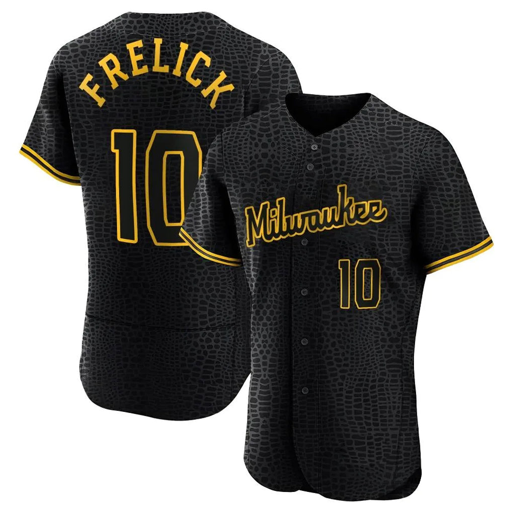 Ldoa M.Brewers #10 Sal Frelick Player Black Snake Skin City Home Limited Elite Stitched Jerseys
