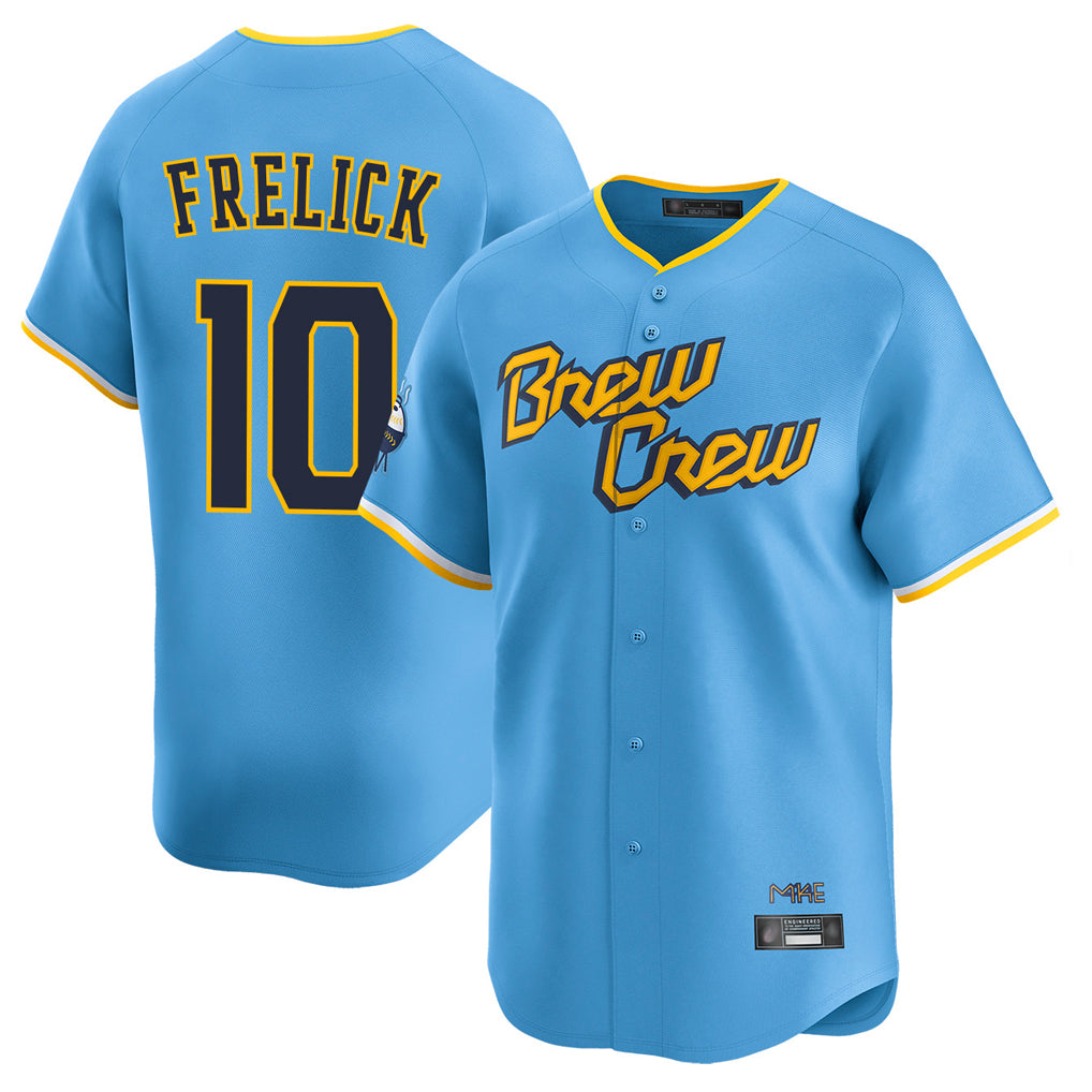 Ldoa M.Brewers #10 Sal Frelick Player Light Blue Road Stadium Game Stitched Jerseys