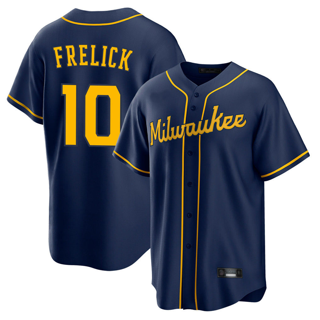 Ldoa M.Brewers #10 Sal Frelick Player Navy Home Game Stitched Jerseys