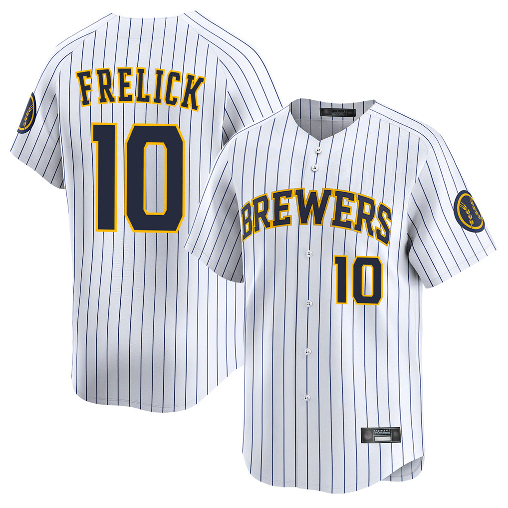 Ldoa M.Brewers #10 Sal Frelick Player White Stripes Home Limited Game Stitched Jerseys