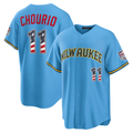 Ldoa M.Brewers #11 Jackson Chourio Light Blue USA 250 Fourth of July Road Stadium Jersey