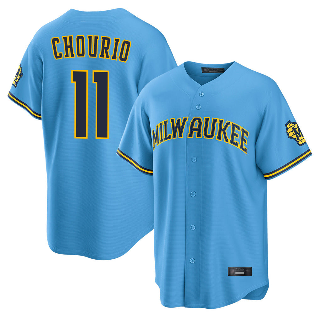 Ldoa M.Brewers #11 Jackson Chourio Player Light Blue Road Stadium Game Stitched Jerseys