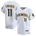 Ldoa M.Brewers #11 Jackson Chourio Player White Stripes Home Limited Game Stitched Jerseys