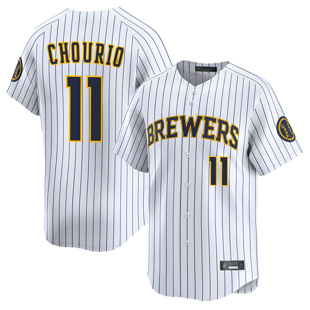 Ldoa M.Brewers #11 Jackson Chourio Player White Stripes Home Limited Game Stitched Jerseys