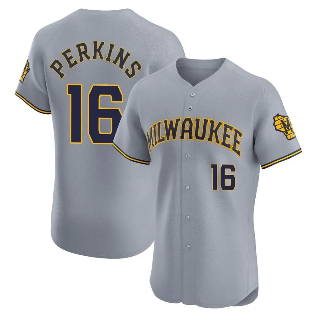 Ldoa M.Brewers #16 Blake Perkins Player Gray Home Limited Elite Stitched Jerseys