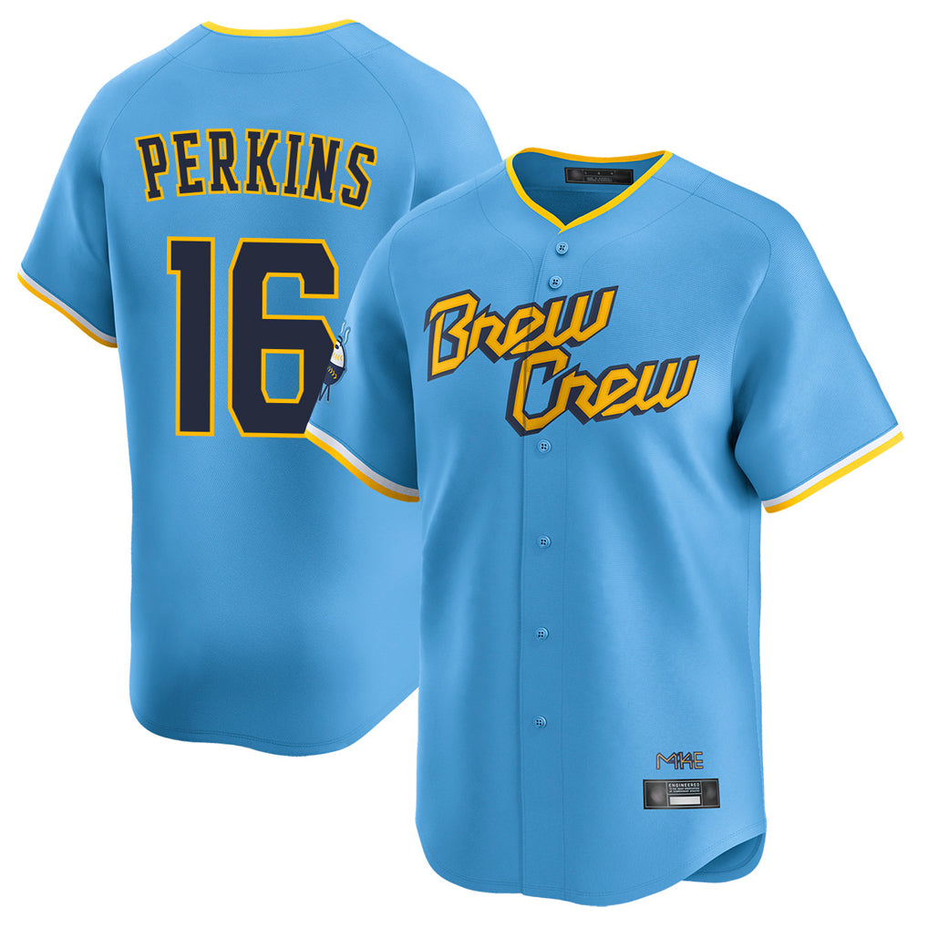 Ldoa M.Brewers #16 Blake Perkins Player Light Blue Road Stadium Game Stitched Jerseys
