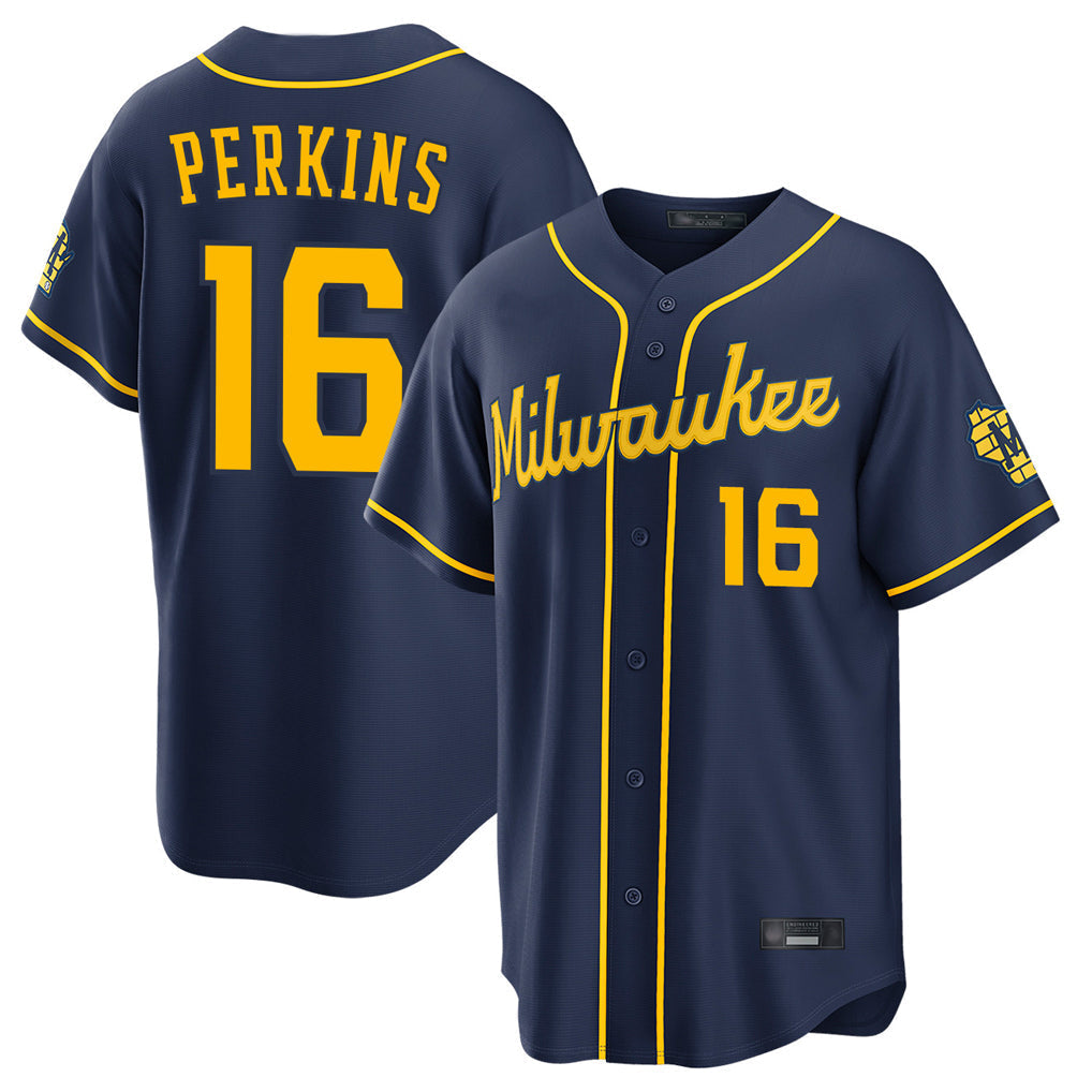 Ldoa M.Brewers #16 Blake Perkins Player Navy Home Stadium Game Stitched Jerseys