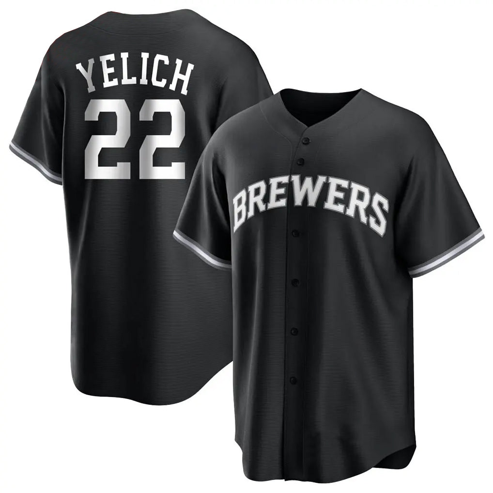 Ldoa M.Brewers #22 Christian Yelich Player Black Game Home Stitched Jerseys