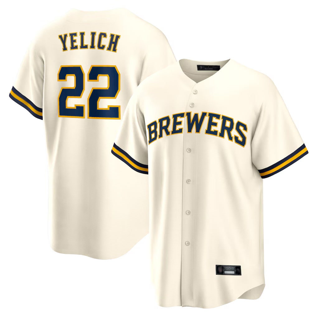 Ldoa M.Brewers #22 Christian Yelich Player Cream Home Game Stitched Jerseys