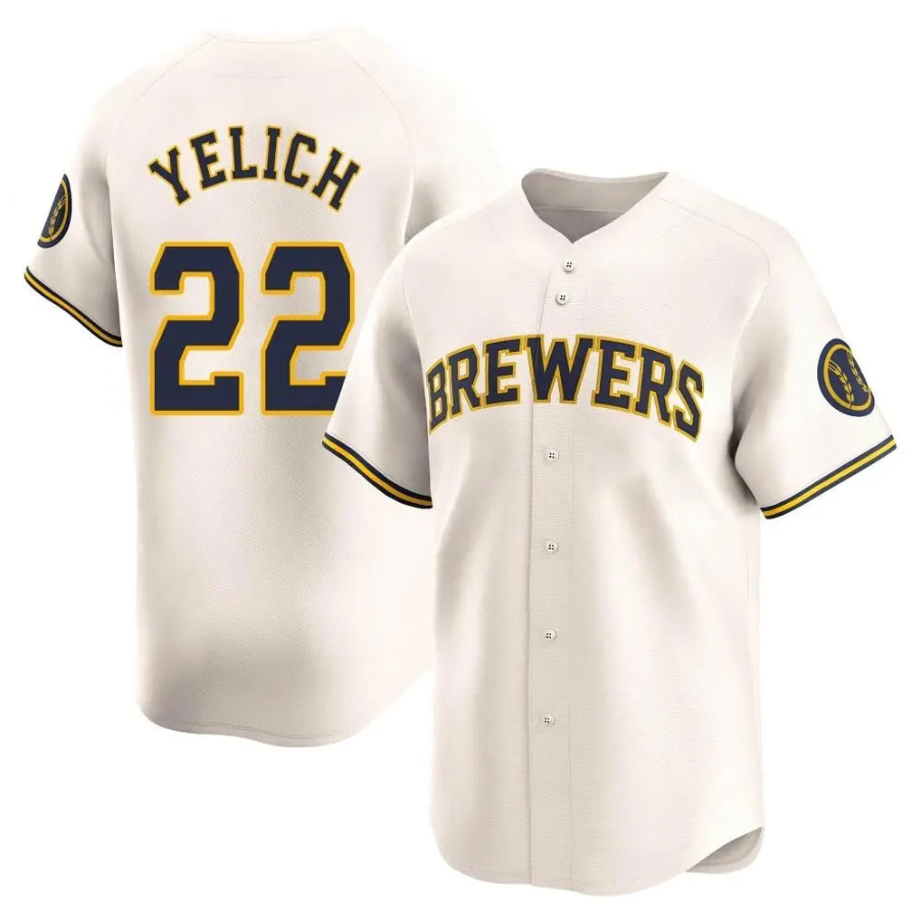 Ldoa M.Brewers #22 Christian Yelich Player Cream Home Limited Game Stitched Jerseys
