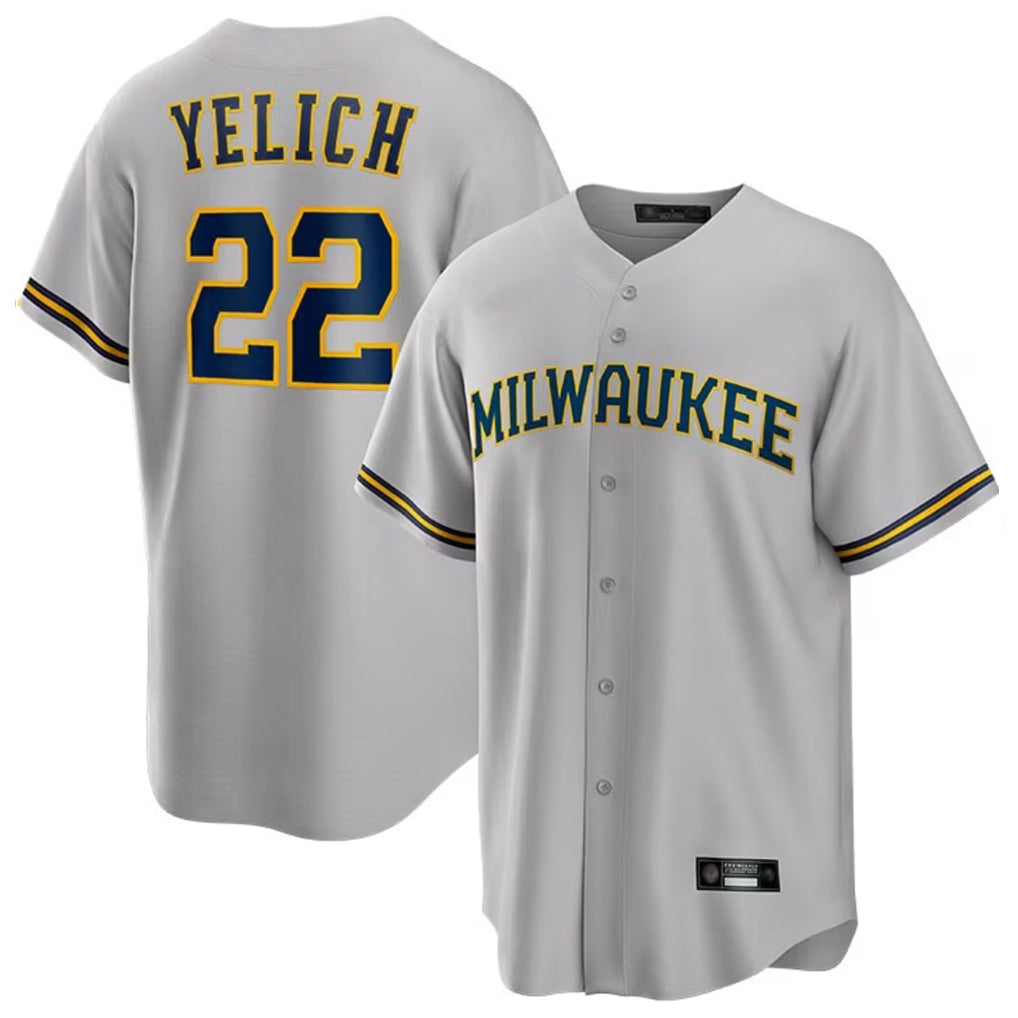 Ldoa M.Brewers #22 Christian Yelich Player Gray Home Game Stitched Jerseys
