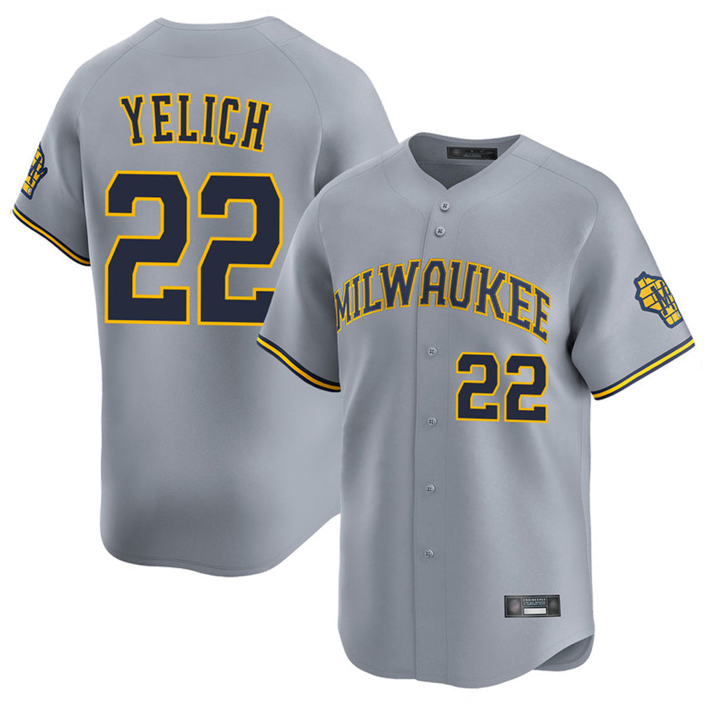 Ldoa M.Brewers #22 Christian Yelich Player Gray Home Limited Stitched Jerseys