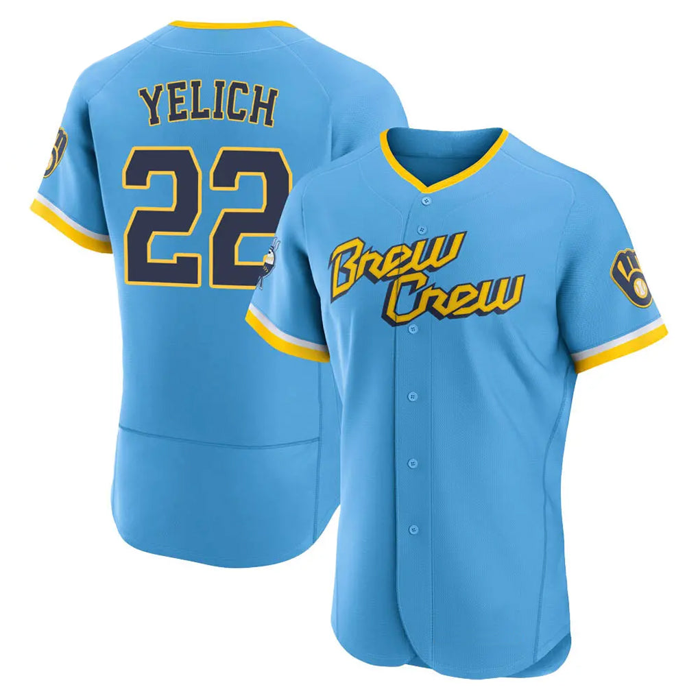 Ldoa M.Brewers #22 Christian Yelich Player Light Blue City Connect Home Limited Elite Stitched Jerseys