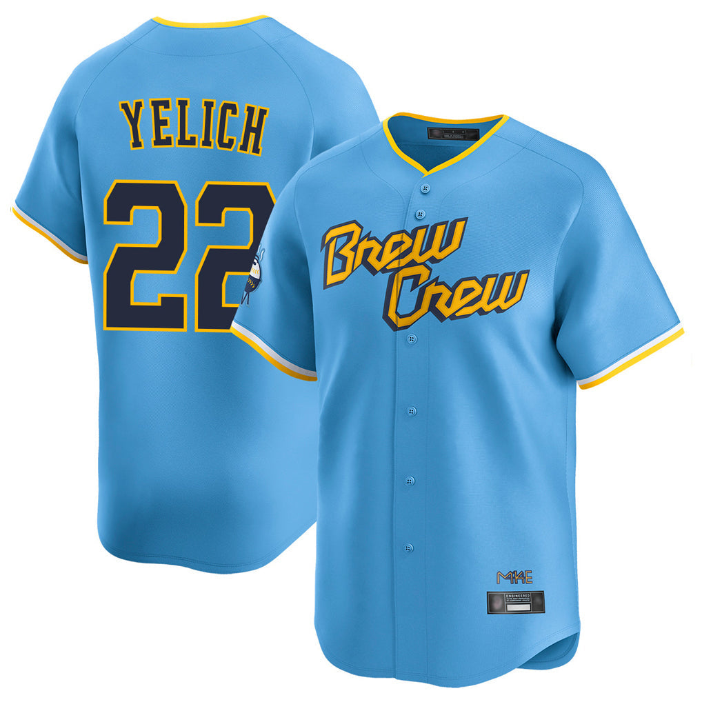 Ldoa M.Brewers #22 Christian Yelich Player Light Blue City Connect Home Limited Stitched Jerseys