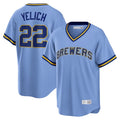 Ldoa M.Brewers #22 Christian Yelich Player Light Blue Cooperstown Collection Game T-shirt Stitched Jerseys