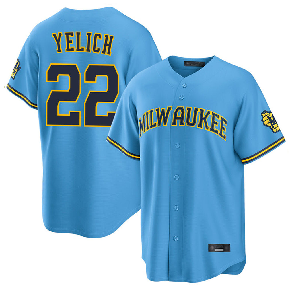 Ldoa M.Brewers #22 Christian Yelich Player Light Blue Road Stadium Game Stitched Jerseys
