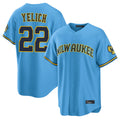 Ldoa M.Brewers #22 Christian Yelich Player Light Blue Road Stadium Game Stitched Jerseys