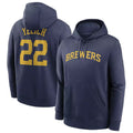 Ldoa M.Brewers #22 Christian Yelich Player Navy Club Pullover Hoodie Game Stitched Jerseys
