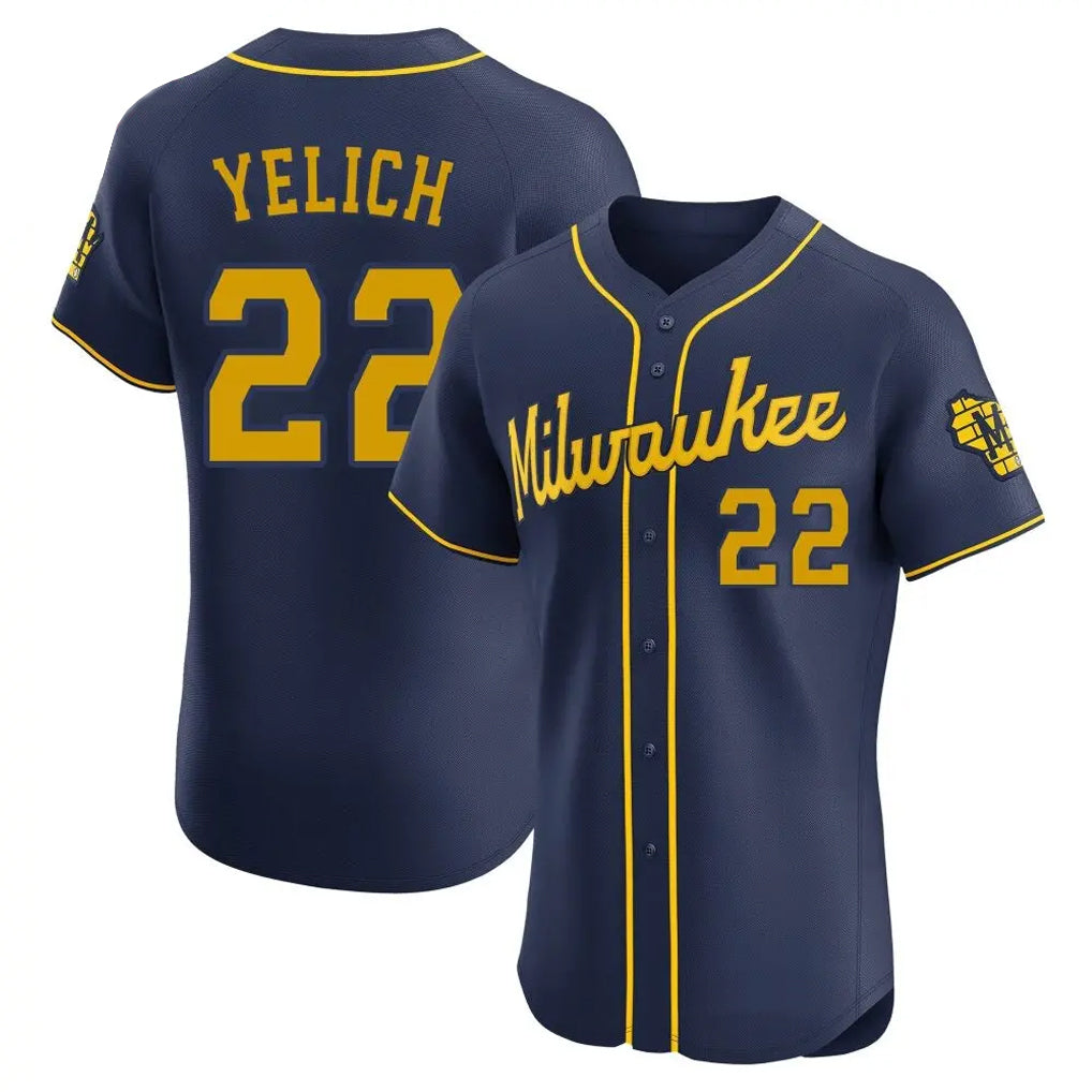 Ldoa M.Brewers #22 Christian Yelich Player Navy Home Limited Elite Stitched Jerseys