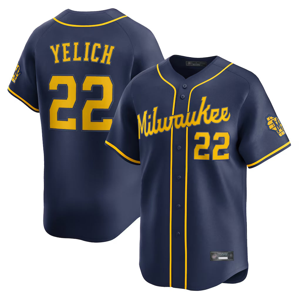 Ldoa M.Brewers #22 Christian Yelich Player Navy Home Limited Stitched Jerseys