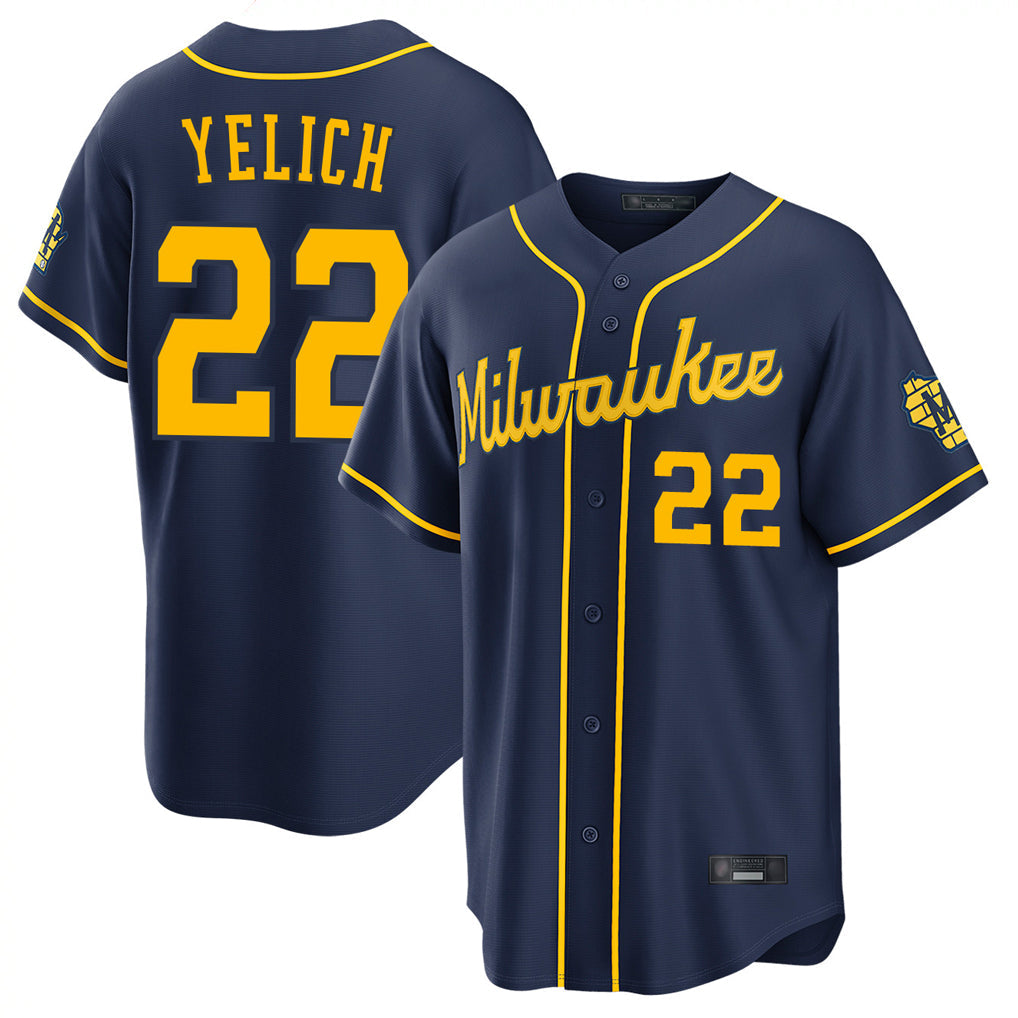 Ldoa M.Brewers #22 Christian Yelich Player Navy Home Stadium Game Stitched Jerseys
