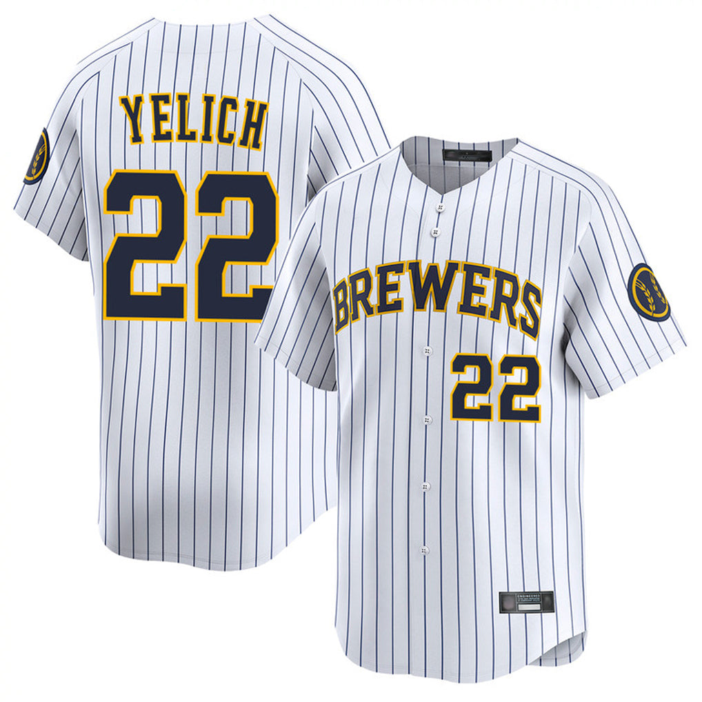 Ldoa M.Brewers #22 Christian Yelich Player White Stripes Home Limited Game Stitched Jerseys